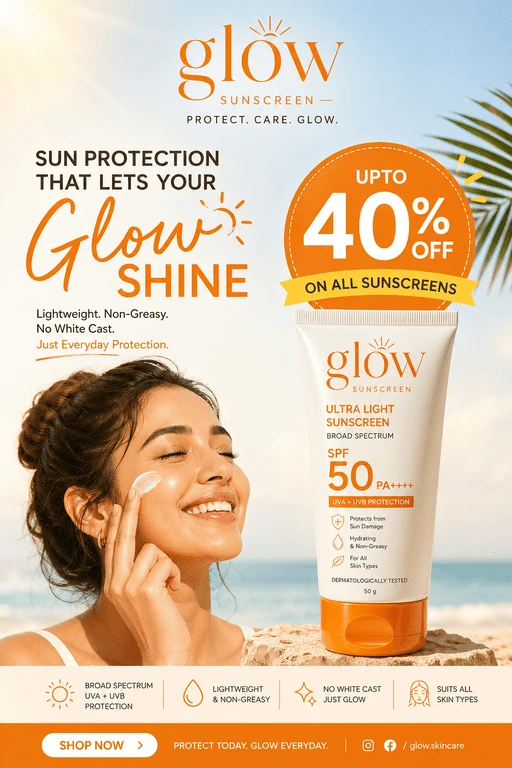 Luminous beauty product ad with radiant glow typography