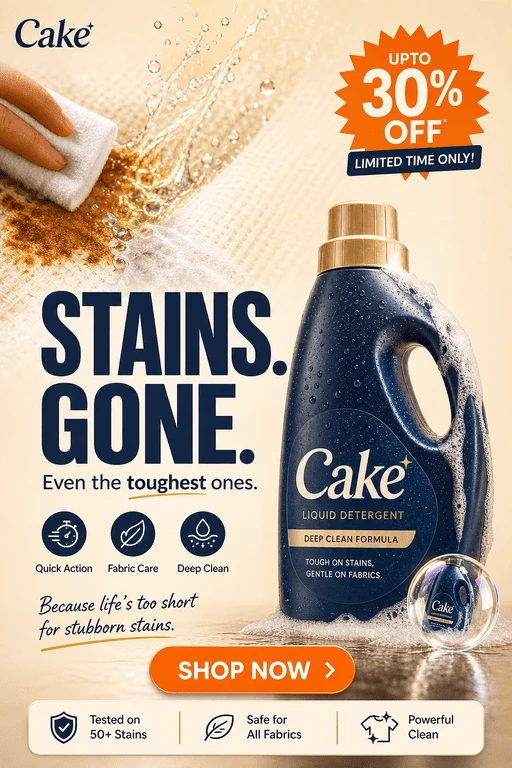 Vibrant liquid detergent campaign with bold layout