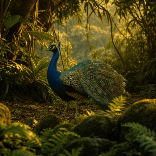 Photoreal peacock with iridescent feather detail