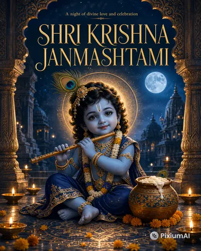cinematic 8k poster for Shri Krishna Janmashtami